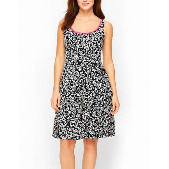 Donna Ricco Black White Leaf Print Sleeveless Fit & Flare Knee Length Dress Sz 8 - Picture 1 of 14